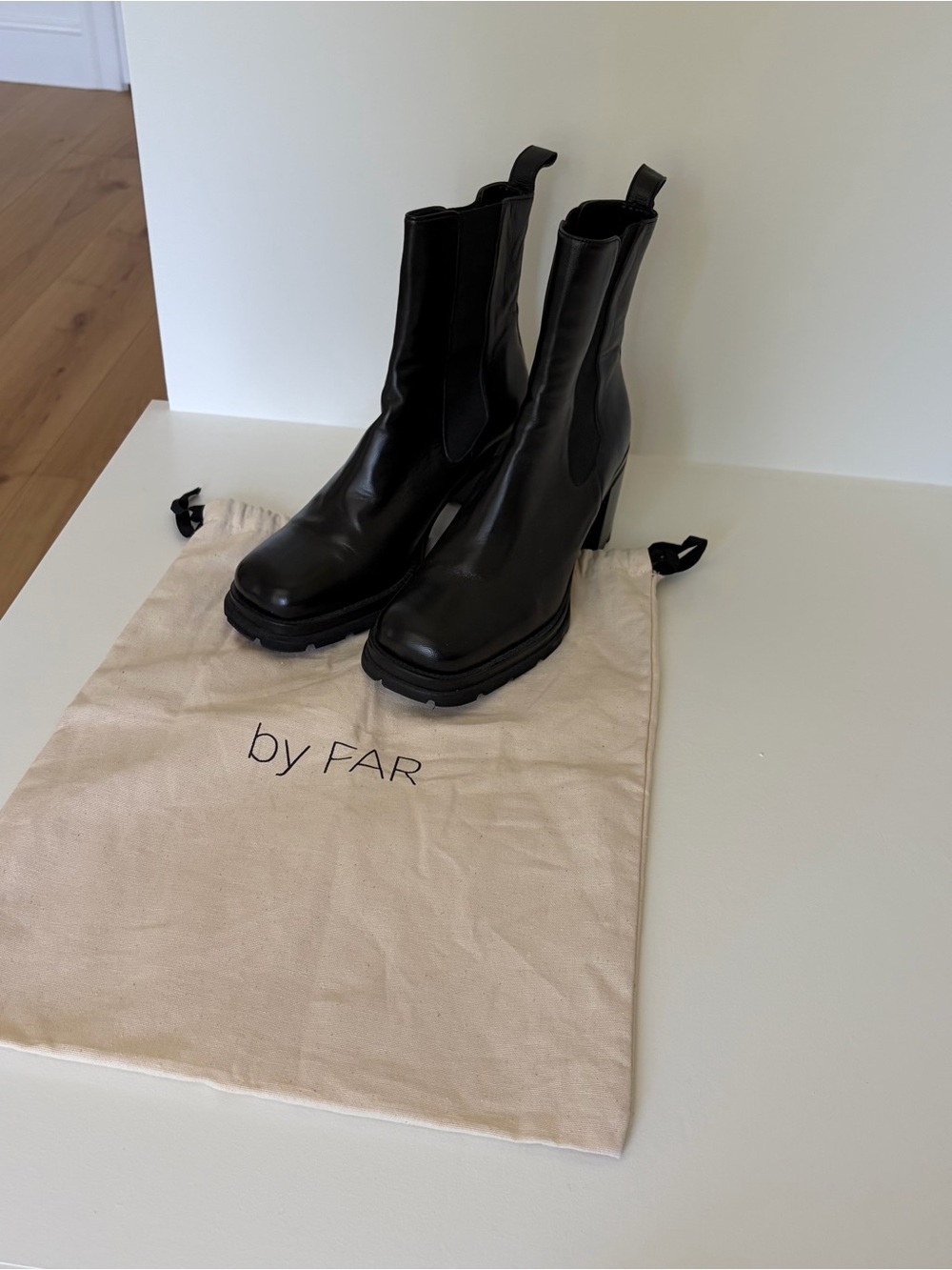 BY FAR Elijah Black Platform Leather Ankle Boots